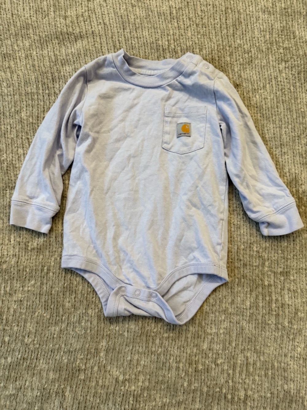 Carhartt Baby 12M Blue Long Sleeve Pocket Bodysuit Cotton Workwear